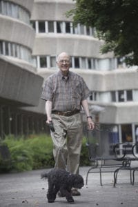 Senior Adult man outside Wesley Woods Towers