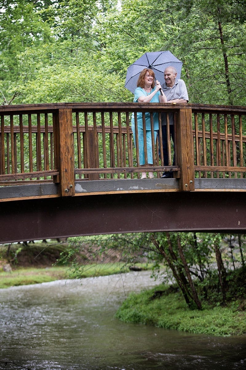 senior couple on the bridge - Branan Lodge Blairsville